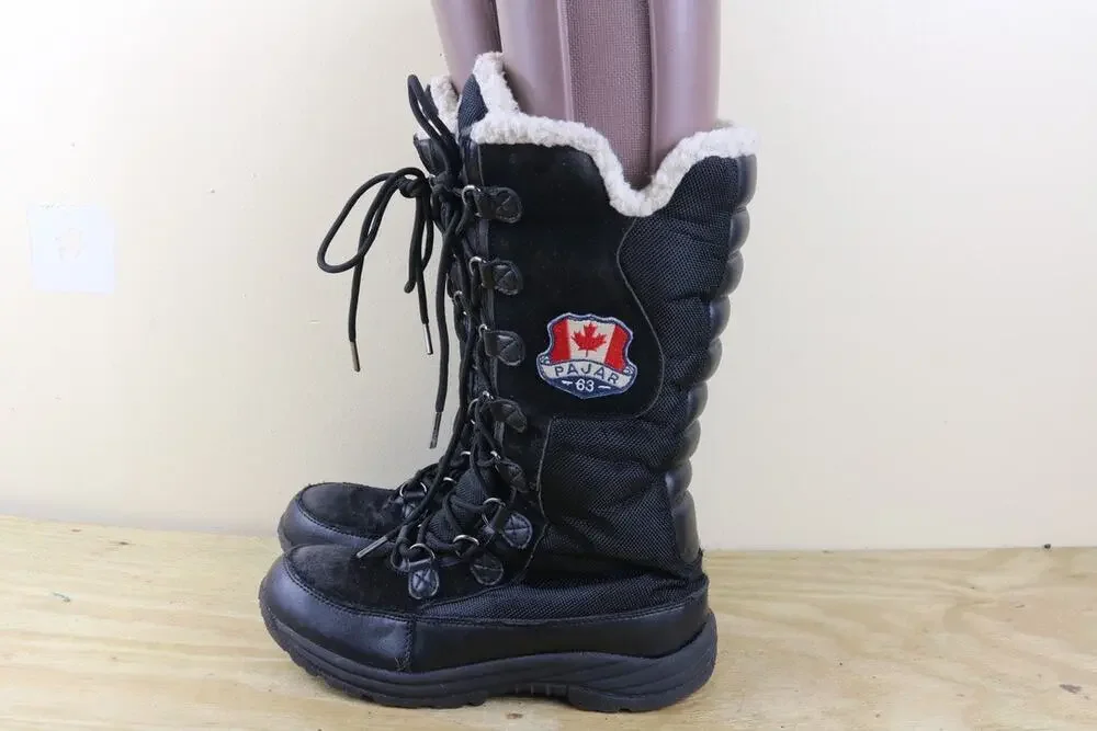 Pajar Canada Boots Women 8.5 Black Nylon Suede Greenland Fur Lined Shoes